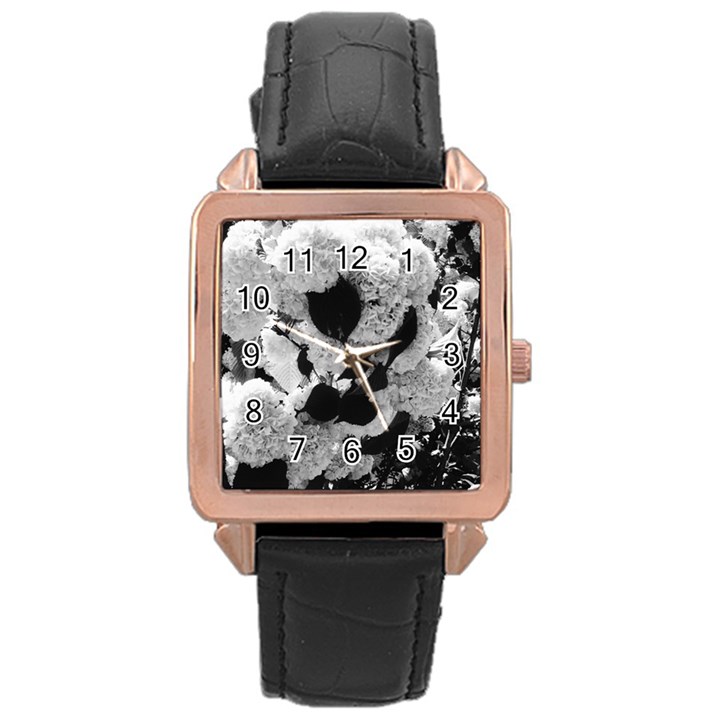 Black and White Snowballs Rose Gold Leather Watch 