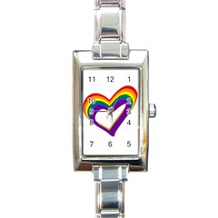 Rainbow Heart Colorful Lgbt Rainbow Flag Colors Gay Pride Support Rectangle Italian Charm Watch by yoursparklingshop