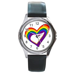 Rainbow Heart Colorful Lgbt Rainbow Flag Colors Gay Pride Support Round Metal Watch by yoursparklingshop