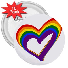 Rainbow Heart Colorful Lgbt Rainbow Flag Colors Gay Pride Support 3  Buttons (10 Pack)  by yoursparklingshop