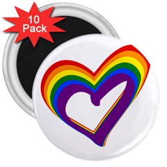 Rainbow Heart Colorful Lgbt Rainbow Flag Colors Gay Pride Support 3  Magnets (10 Pack)  by yoursparklingshop