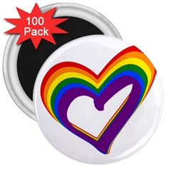 Rainbow Heart Colorful Lgbt Rainbow Flag Colors Gay Pride Support 3  Magnets (100 Pack) by yoursparklingshop