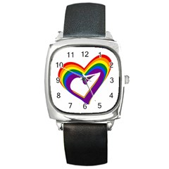 Rainbow Heart Colorful Lgbt Rainbow Flag Colors Gay Pride Support Square Metal Watch by yoursparklingshop