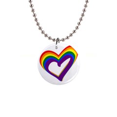 Rainbow Heart Colorful Lgbt Rainbow Flag Colors Gay Pride Support 1  Button Necklace by yoursparklingshop