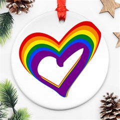 Rainbow Heart Colorful Lgbt Rainbow Flag Colors Gay Pride Support Round Ornament (two Sides) by yoursparklingshop