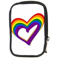 Rainbow Heart Colorful Lgbt Rainbow Flag Colors Gay Pride Support Compact Camera Leather Case by yoursparklingshop