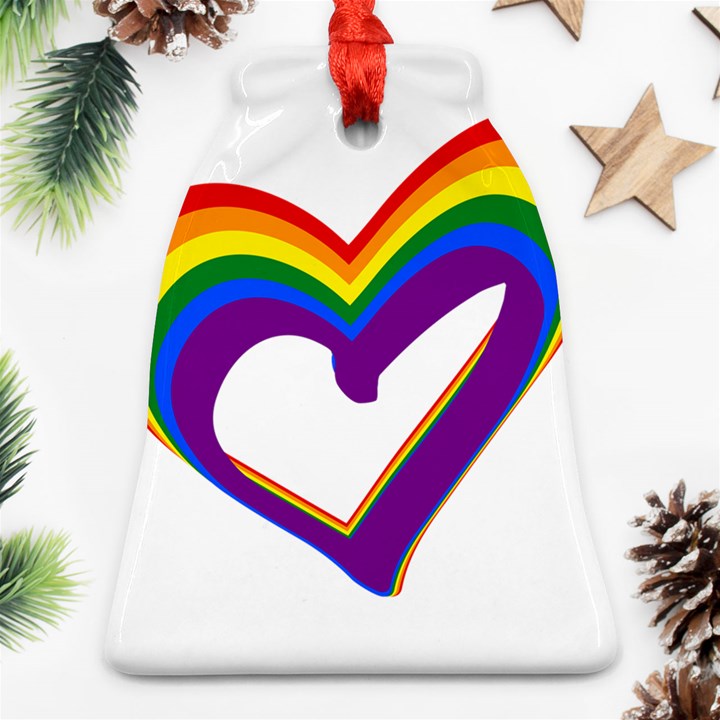 Rainbow Heart Colorful LGBT Rainbow Flag Colors Gay Pride Support Ornament (Bell)