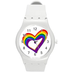 Rainbow Heart Colorful Lgbt Rainbow Flag Colors Gay Pride Support Round Plastic Sport Watch (m) by yoursparklingshop