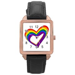 Rainbow Heart Colorful Lgbt Rainbow Flag Colors Gay Pride Support Rose Gold Leather Watch  by yoursparklingshop