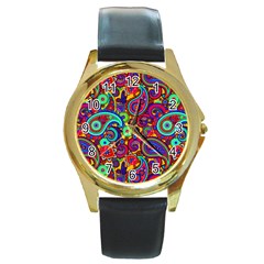 Paisley 3 Round Gold Metal Watch by impacteesstreetwearfive