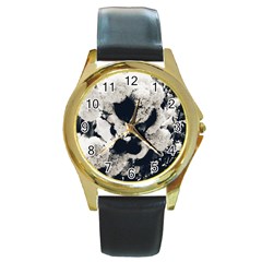 High Contrast Black And White Snowballs Round Gold Metal Watch by okhismakingart