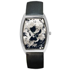 High Contrast Black And White Snowballs Barrel Style Metal Watch by okhismakingart