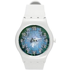 Surfboard With Dolphin Round Plastic Sport Watch (m) by FantasyWorld7