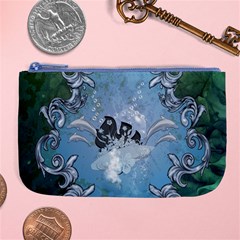 Surfboard With Dolphin Large Coin Purse by FantasyWorld7