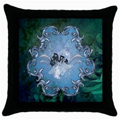 Surfboard With Dolphin Throw Pillow Case (black) by FantasyWorld7