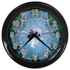 Surfboard With Dolphin Wall Clock (black) by FantasyWorld7