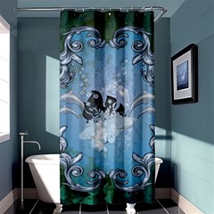 Surfboard With Dolphin Shower Curtain 36  X 72  (stall)  by FantasyWorld7