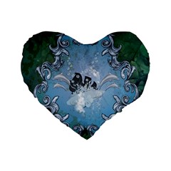 Surfboard With Dolphin Standard 16  Premium Flano Heart Shape Cushions by FantasyWorld7