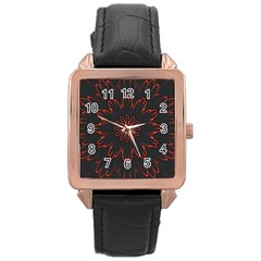 Fractal Glowing Abstract Digital Rose Gold Leather Watch  by Pakrebo