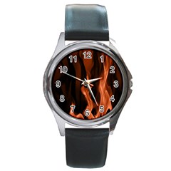 Smoke Flame Abstract Orange Red Round Metal Watch by Pakrebo