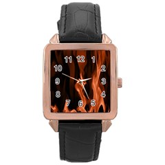 Smoke Flame Abstract Orange Red Rose Gold Leather Watch  by Pakrebo