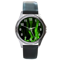 Smoke Flame Abstract Green Round Metal Watch by Pakrebo