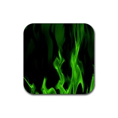 Smoke Flame Abstract Green Rubber Coaster (square)  by Pakrebo