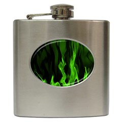 Smoke Flame Abstract Green Hip Flask (6 Oz) by Pakrebo