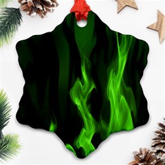 Smoke Flame Abstract Green Snowflake Ornament (two Sides) by Pakrebo