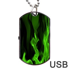 Smoke Flame Abstract Green Dog Tag Usb Flash (two Sides) by Pakrebo