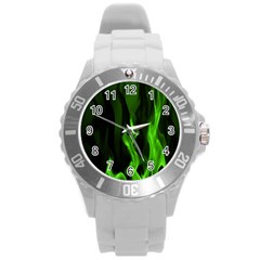 Smoke Flame Abstract Green Round Plastic Sport Watch (l) by Pakrebo