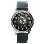 Fractal Abstract Pattern Silver Round Metal Watch Front