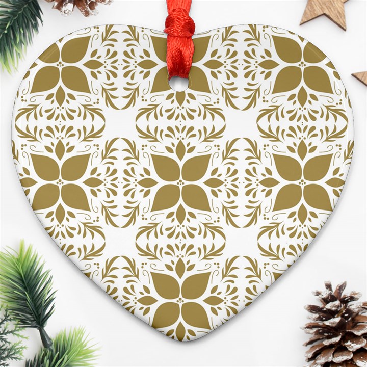 Illustrations Pattern Gold Floral Texture Design Heart Ornament (Two Sides)