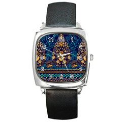 African Pattern Square Metal Watch by Sobalvarro