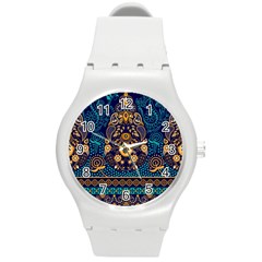 African Pattern Round Plastic Sport Watch (m) by Sobalvarro