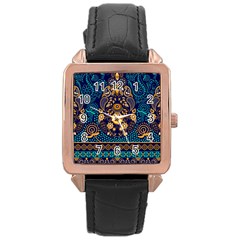 African Pattern Rose Gold Leather Watch  by Sobalvarro