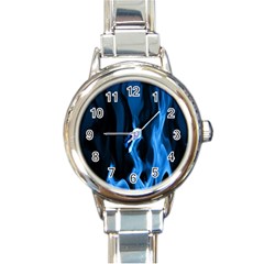 Smoke Flame Abstract Blue Round Italian Charm Watch by Pakrebo