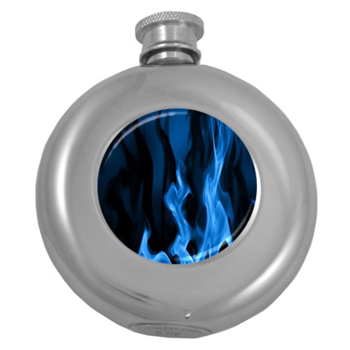 Smoke Flame Abstract Blue Round Hip Flask (5 oz)