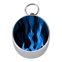 Smoke Flame Abstract Blue Mini Silver Compasses by Pakrebo