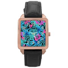 Leaves  Rose Gold Leather Watch 