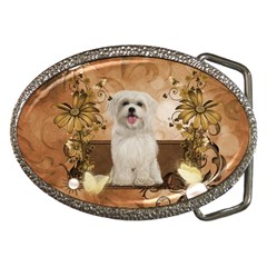 Cute Maltese Puppy With Flowers Belt Buckles by FantasyWorld7