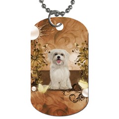 Cute Maltese Puppy With Flowers Dog Tag (one Side) by FantasyWorld7