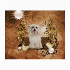 Cute Maltese Puppy With Flowers Small Glasses Cloth by FantasyWorld7