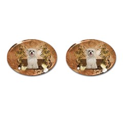 Cute Maltese Puppy With Flowers Cufflinks (oval) by FantasyWorld7