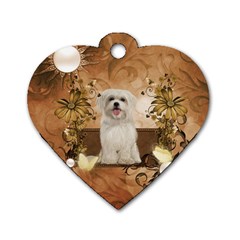 Cute Maltese Puppy With Flowers Dog Tag Heart (one Side) by FantasyWorld7