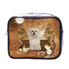 Cute Maltese Puppy With Flowers Mini Toiletries Bag (one Side) by FantasyWorld7