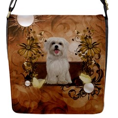 Cute Maltese Puppy With Flowers Flap Closure Messenger Bag (s) by FantasyWorld7