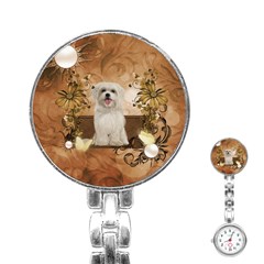 Cute Maltese Puppy With Flowers Stainless Steel Nurses Watch by FantasyWorld7