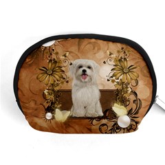 Cute Maltese Puppy With Flowers Accessory Pouch (medium) by FantasyWorld7