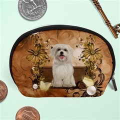 Cute Maltese Puppy With Flowers Accessory Pouch (large) by FantasyWorld7